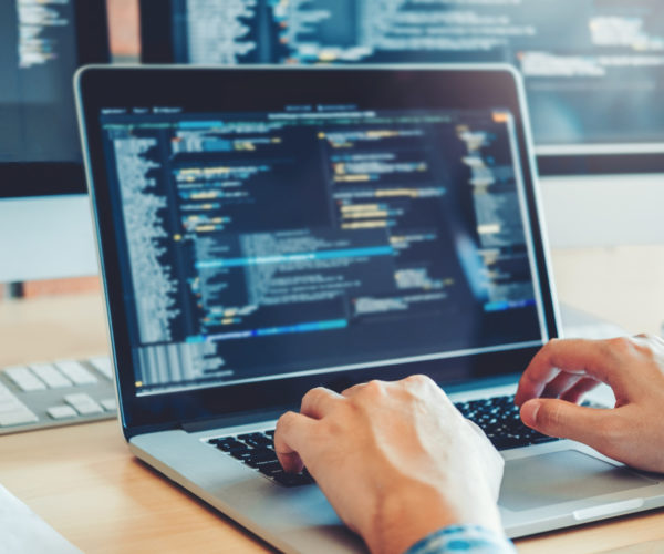 Developing programmer Development Website design and coding technologies working in software company office